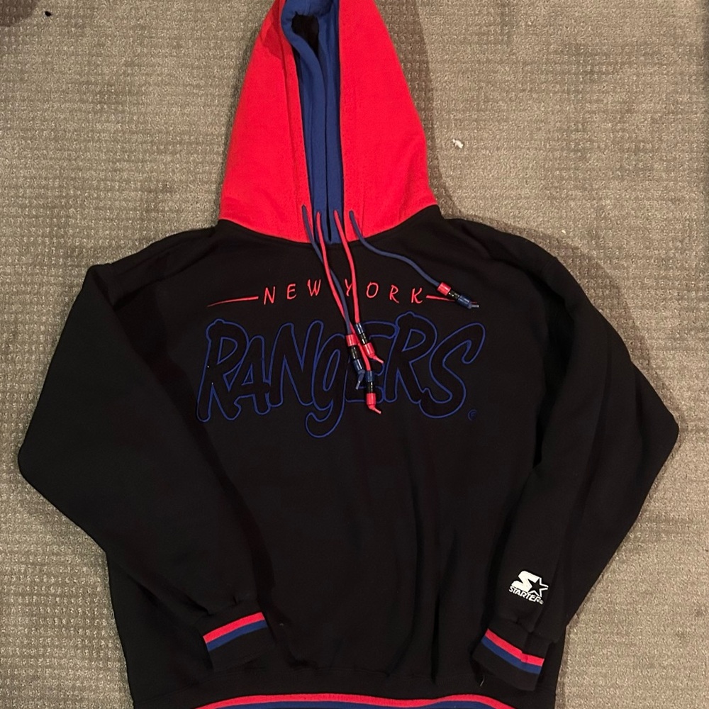 New York Rangers Black and Red Starter Hoodie Double Hood Men’s